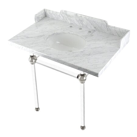 Kingston Brass 36 Carrara Marble Console Sink with Acrylic Legs, Marble WhitePolished Nickel LMS36MA6